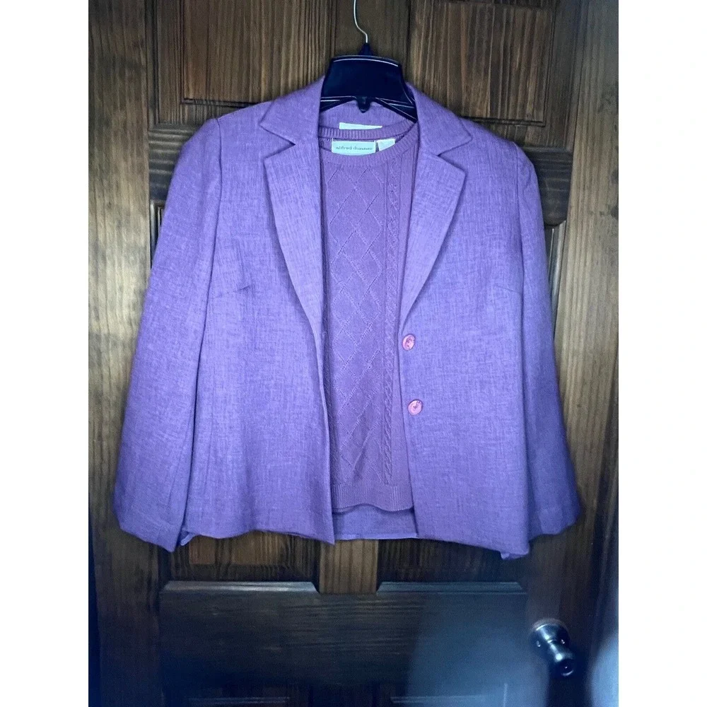 Alfred Dunner Blazer Sweater Set Petite Medium Lavender Knit Button Front Jacket